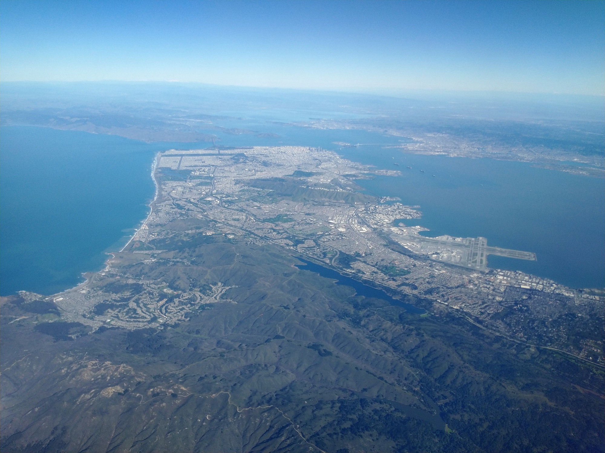 Aerial view north across the SF Peninsula toward San Francisco